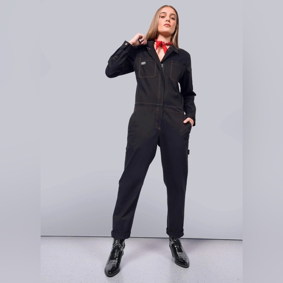 WILDFANG THE ESSENTIAL LONG SLEEVE COVERALL - S - NAVY DENIM - Picture 2 of 14